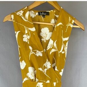Lulus Yellow Floral Wrap Dress‎ Sleeveless Ruffle Hem M
